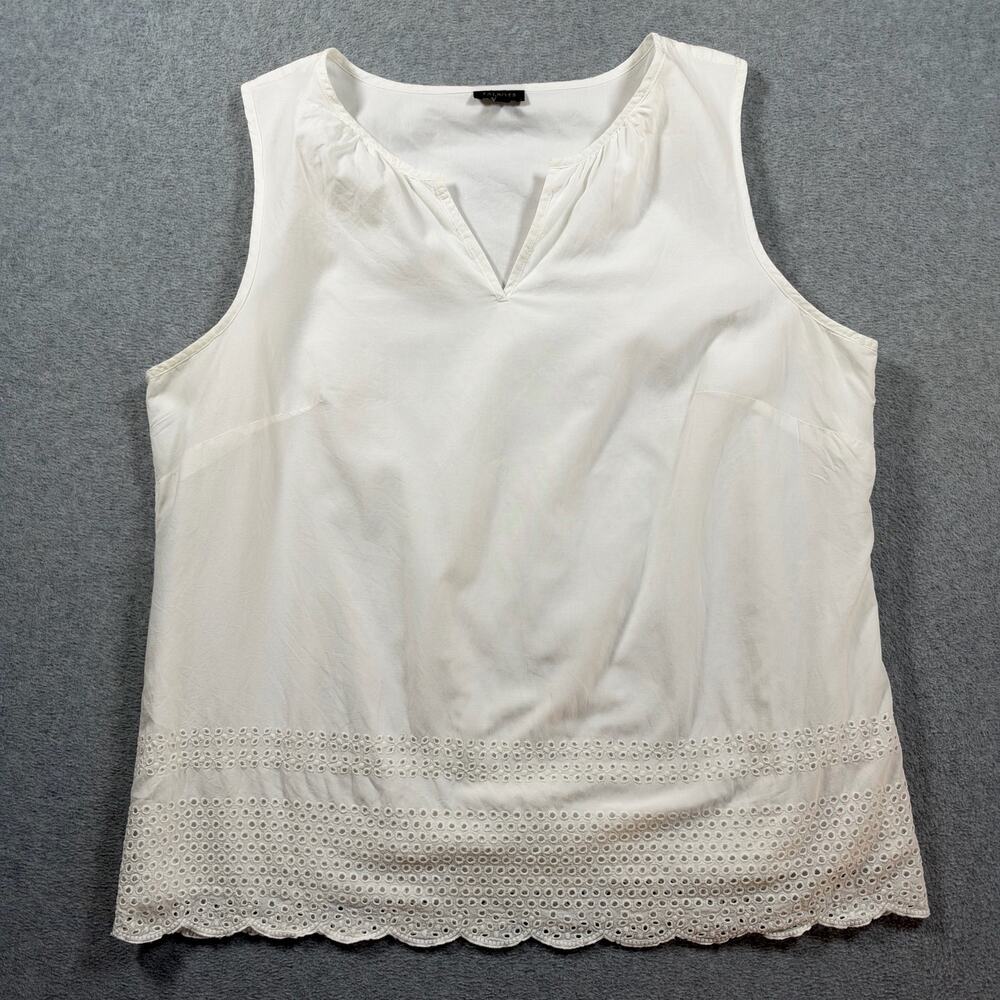 Talbots Blouse Tops Women's Size XL White V Neck Sleeveless Eyelet Scallop Hem
